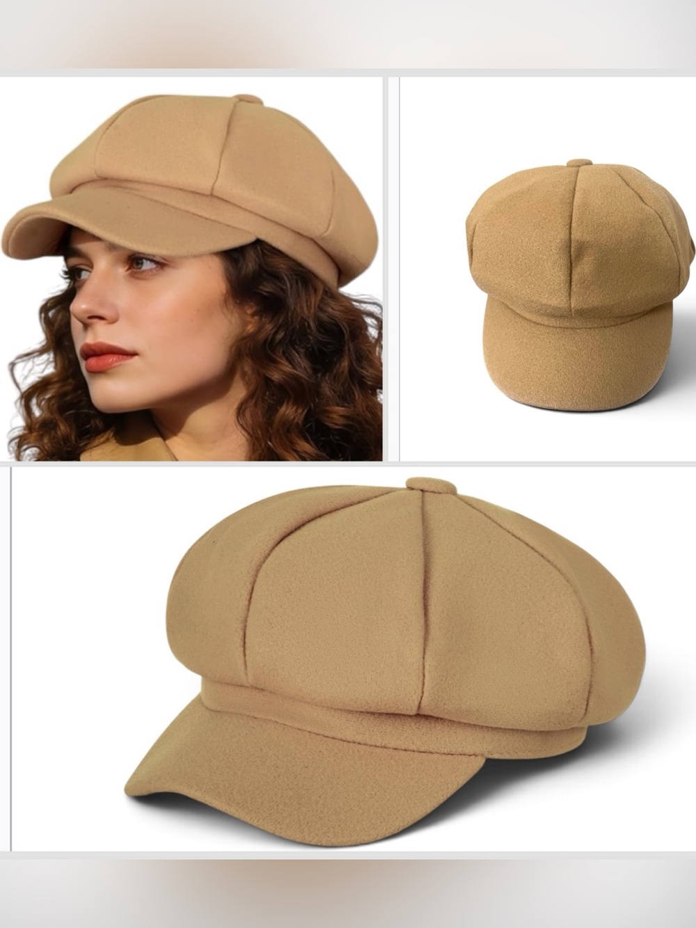Womens Camel Newsboy Cap - Stylish Baker Boy Hat